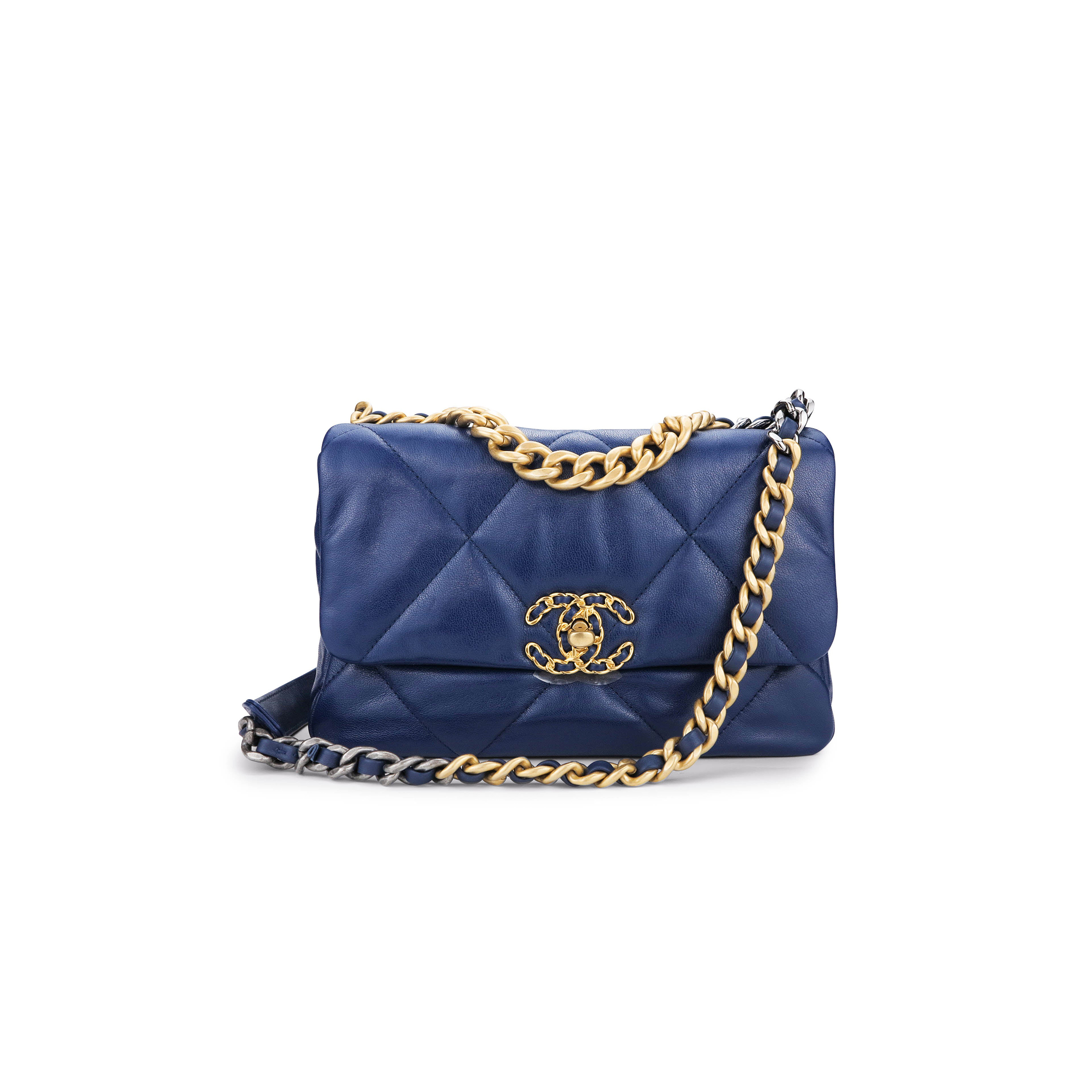 CHANEL 19 FLAP BAG IN NAVY BLUE LAMBSKIN AS1160 (26*16*9cm)